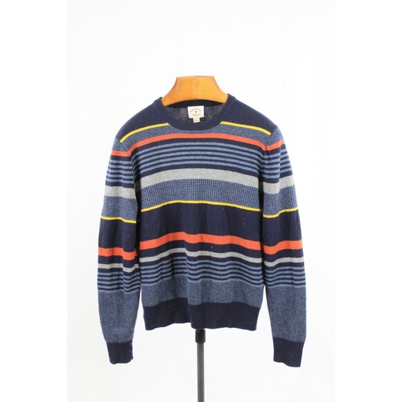 BROOKS BROTHERS RED FLEECE Navy Striped Wool Knit Crew Neck Sweater, Size L - Picture 1 of 12